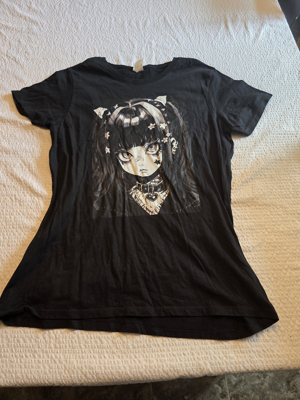 Port and Company Black Short Sleeve Tee with Monochrome Girl Graphic L